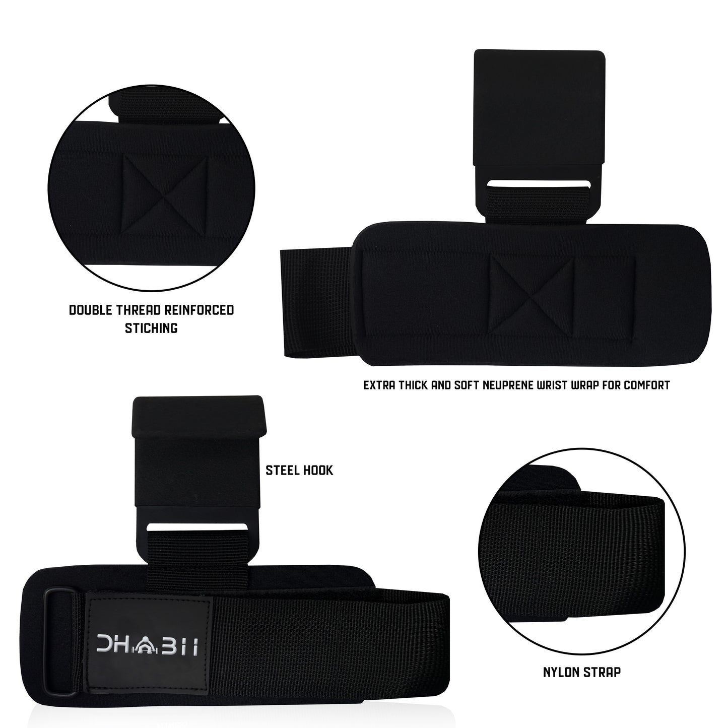 G-DHABII Weightlifting Hooks - HD Steel Hooks with Neoprene Wrist Support for Improved Stability and Comfort, Perfect liftingstraps