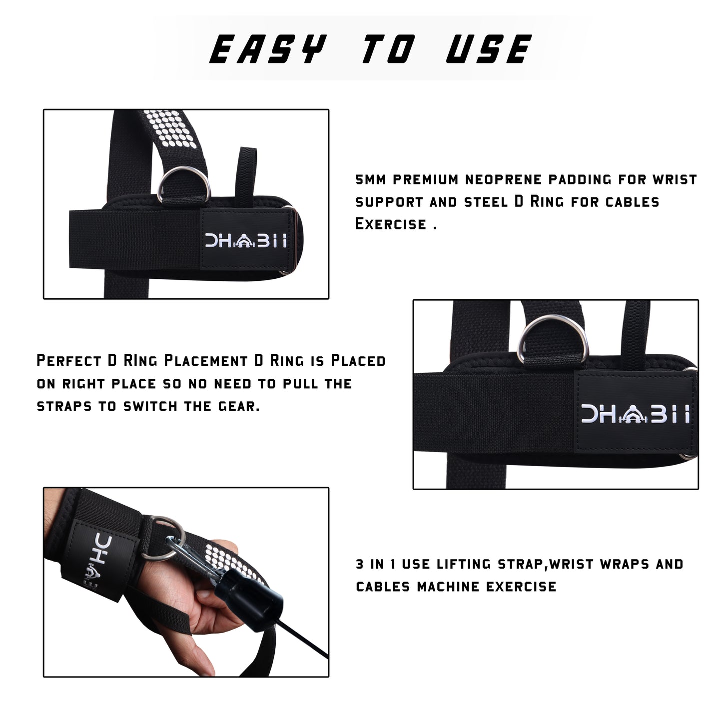 H-Dhabii Cuffed Lifting Strap with Steel D Ring for Cable Machine and Lifting Workout - Useful Cuff Ring Straps for Unisex Use