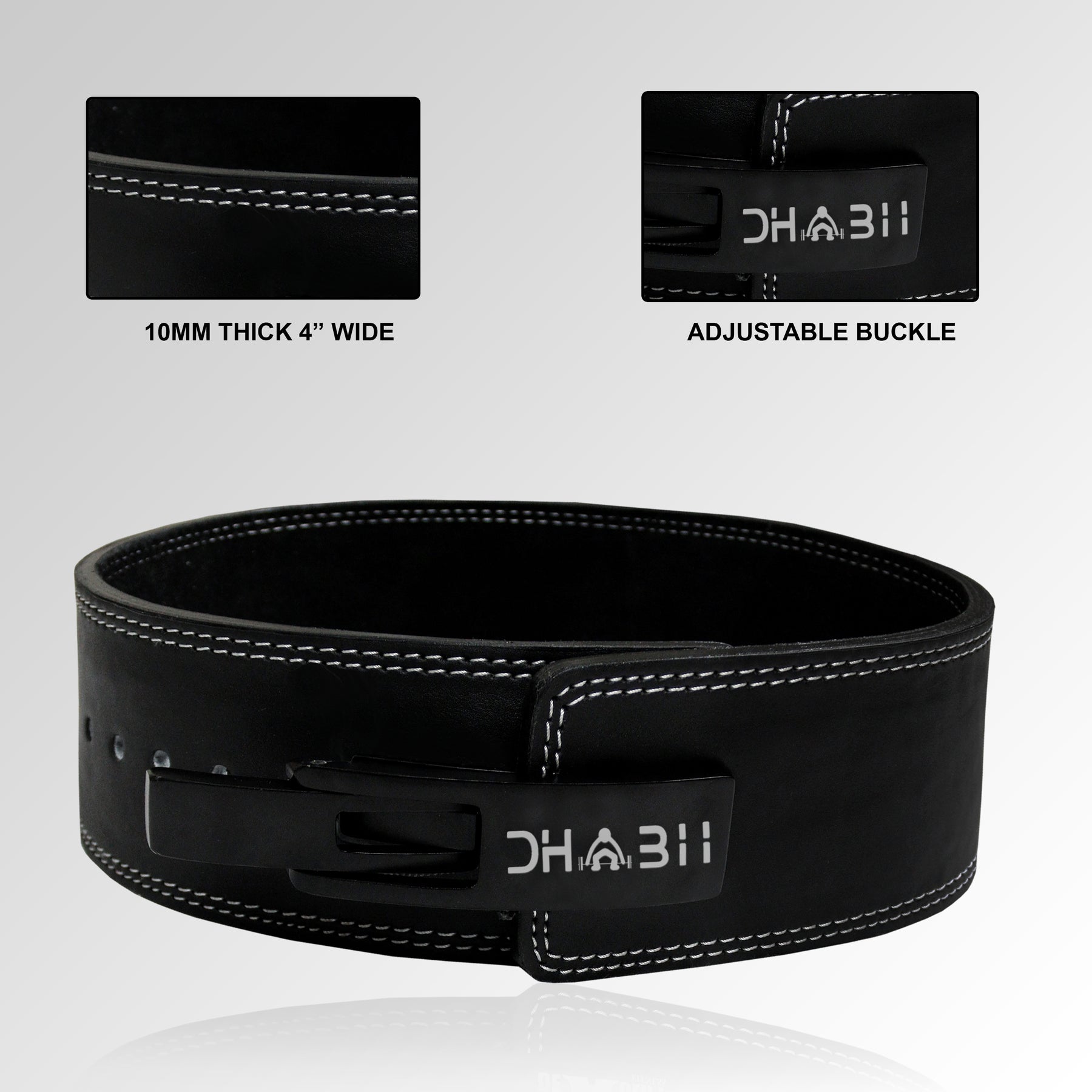 5-DHABII Lever Weightlifting Belt with Adjustable Buckle 10MM thick and 4 inch wide leather belt for Men & Women