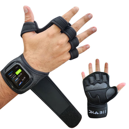 Dhabii Men's Lifting Sports Gloves - 2.5mm Neoprene & Rubber, Smart Watch Compatible, Ventilated Design, Super Grip, Hand Support & Wrist Protection, Neoprene Wrist Support, Gym, Olympic Lifts Snatches Push Jerks