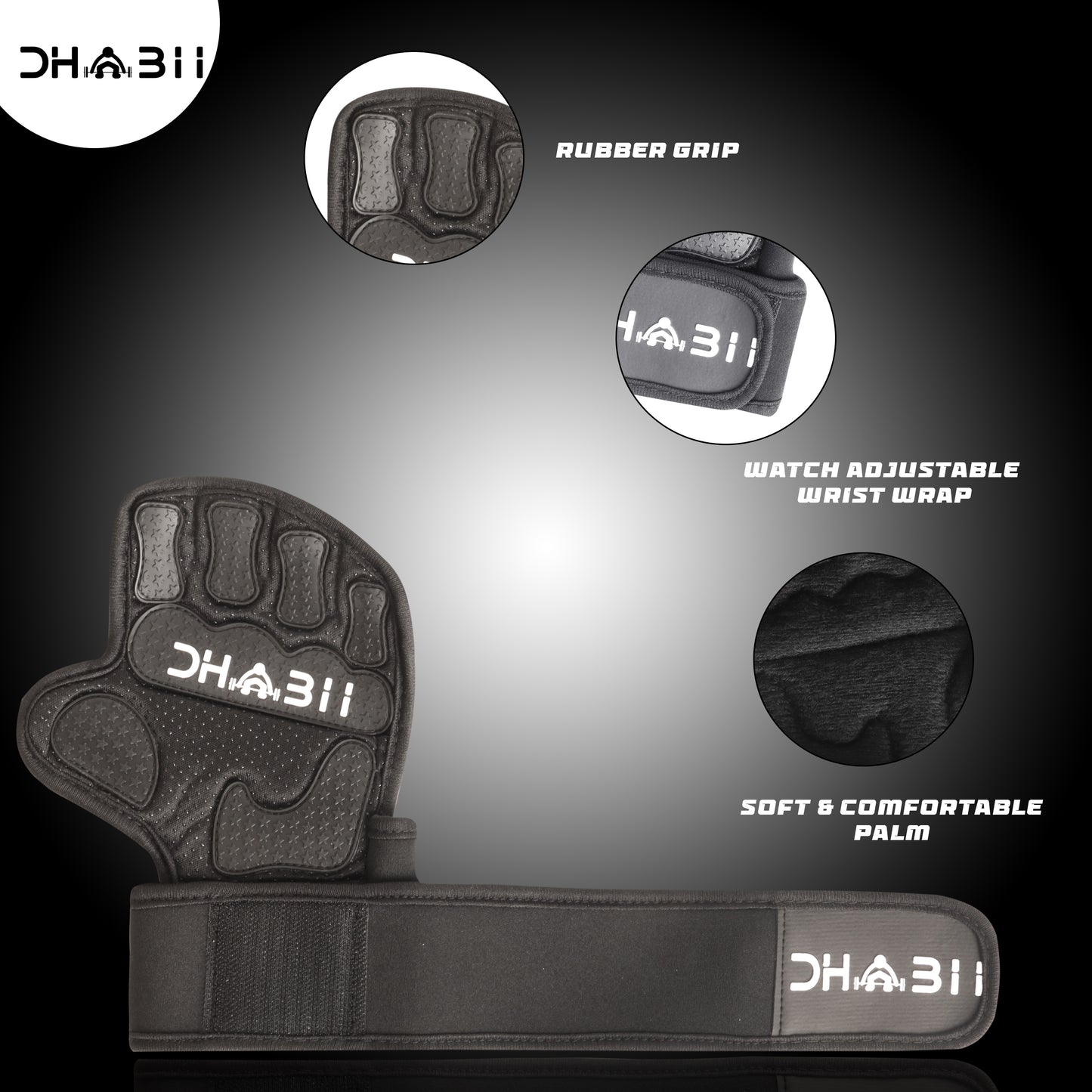 Dhabii Men's Lifting Sports Gloves - 2.5mm Neoprene & Rubber, Smart Watch Compatible, Ventilated Design, Super Grip, Hand Support & Wrist Protection, Neoprene Wrist Support, Gym, Olympic Lifts Snatches Push Jerks